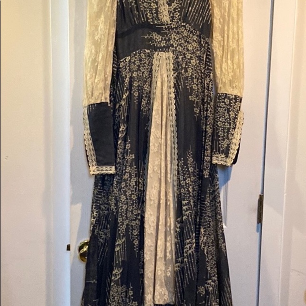 Vintage blue and cream Gunne Sax by Jessica long dress. XS. Vintage.